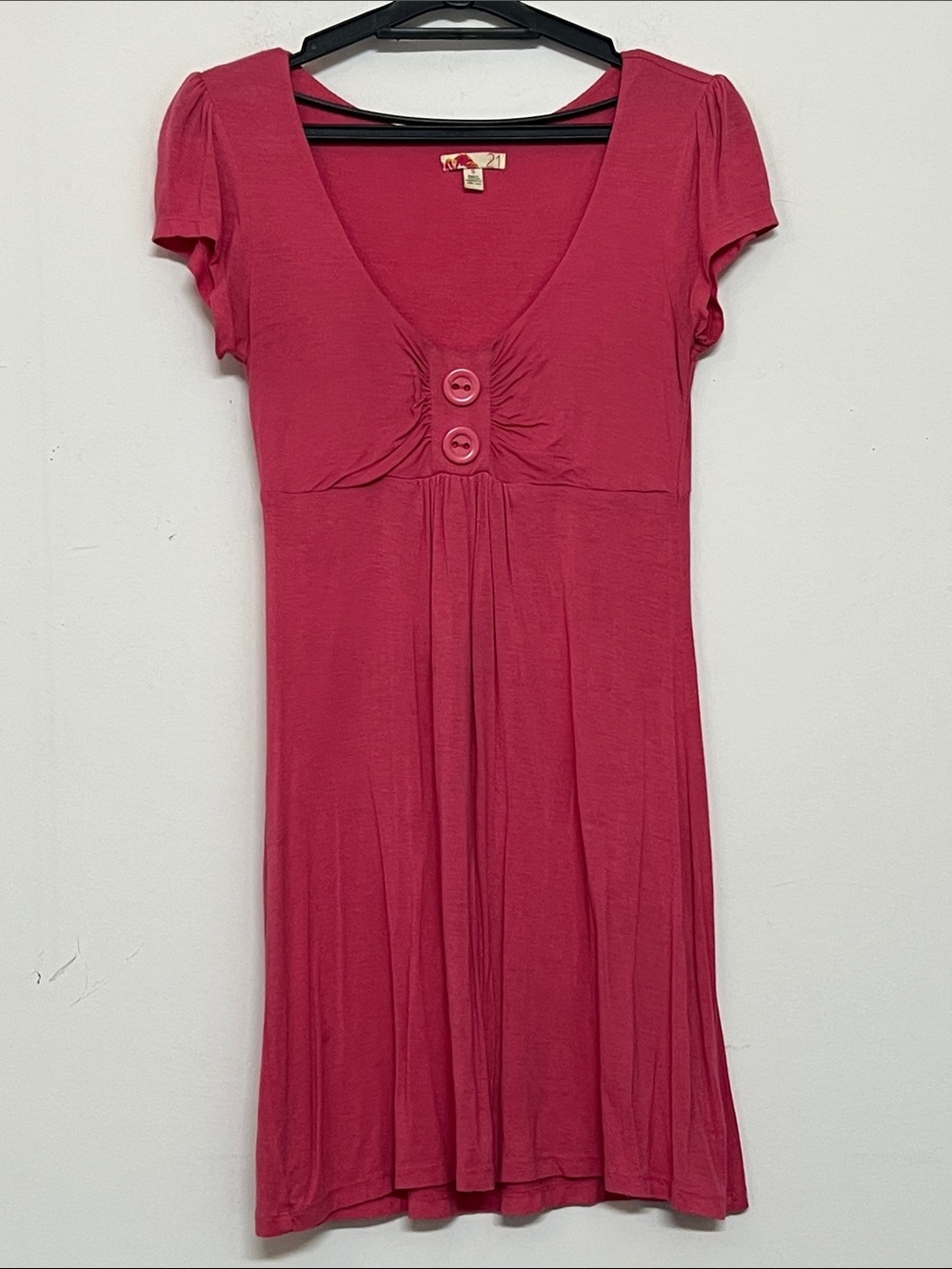 🌞 Forever 21 pink fit & flair mini babydoll dress cap sleeves scoop neck women S